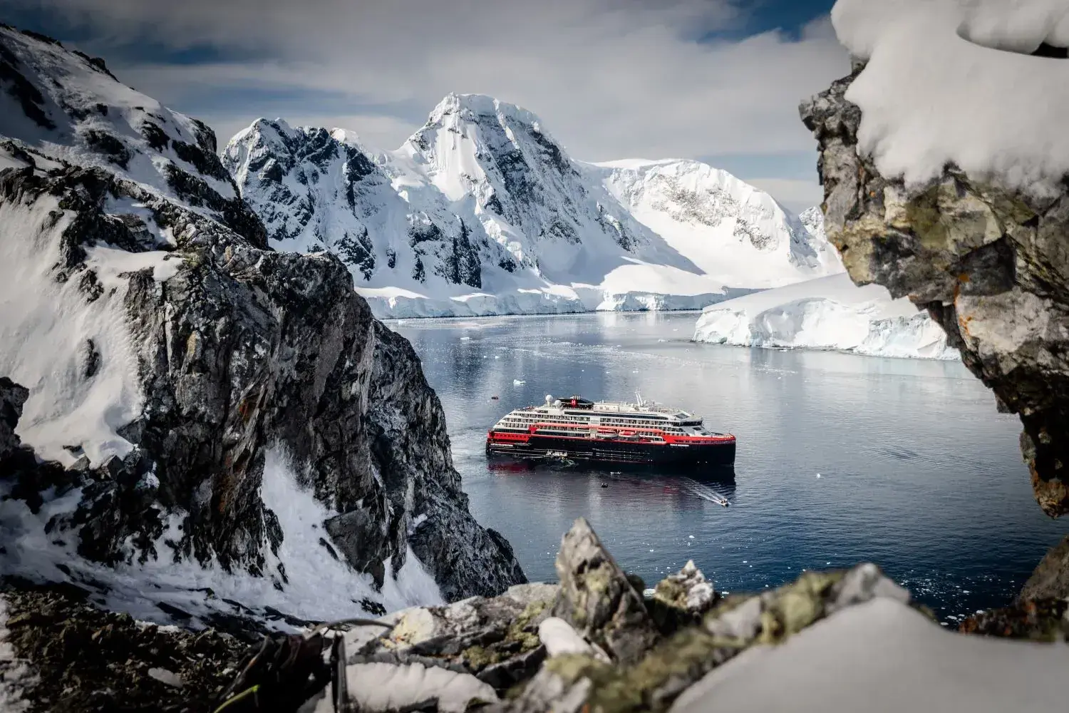 An HX Expeditions cruise ship in Antarctica