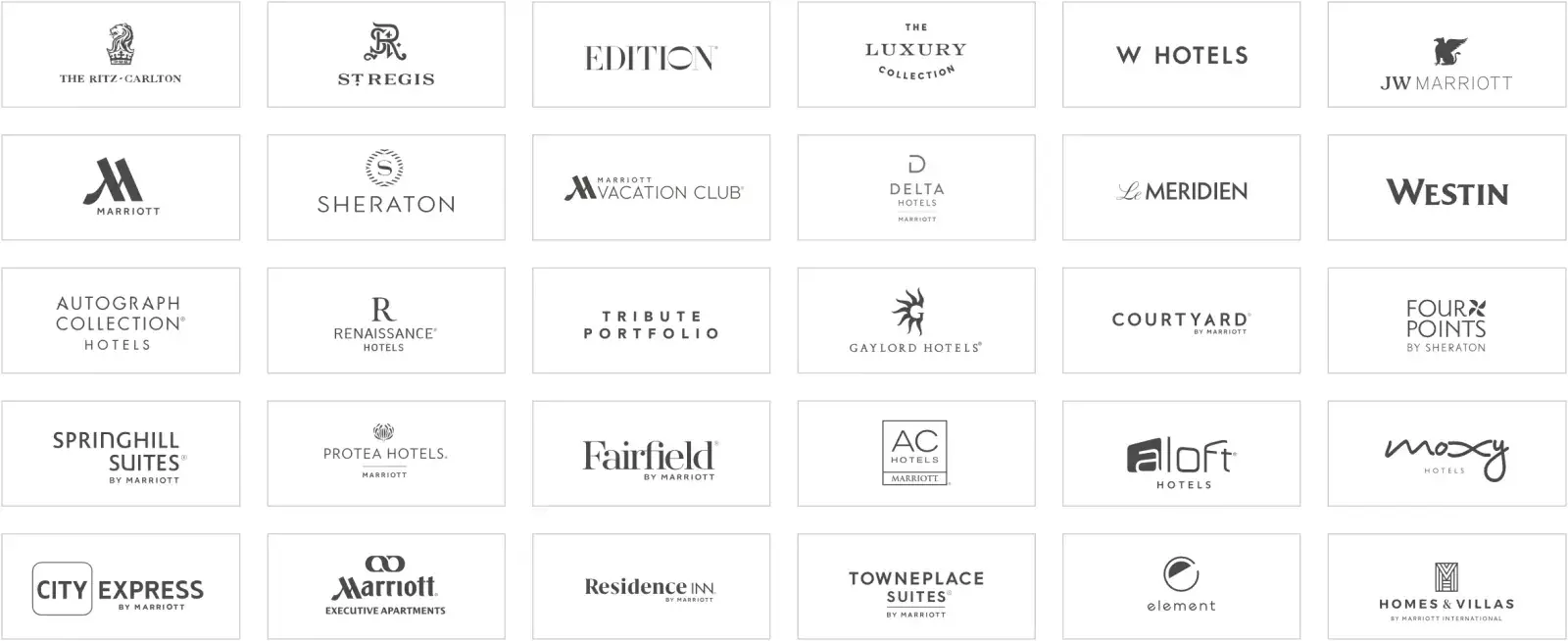 Logos of the Marriott family of brands