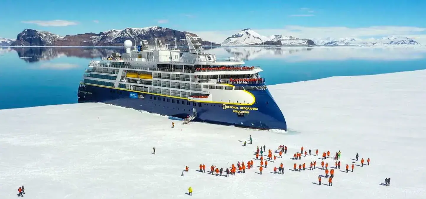 Aft loading of zodiacs on a NatGeo-Lindblad expedition cruise ship ice landing