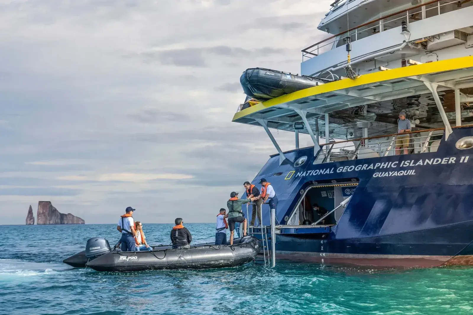 Aft loading of zodiacs on a Aft zodiac loading on a NatGeo-Lindblad expedition cruise ship