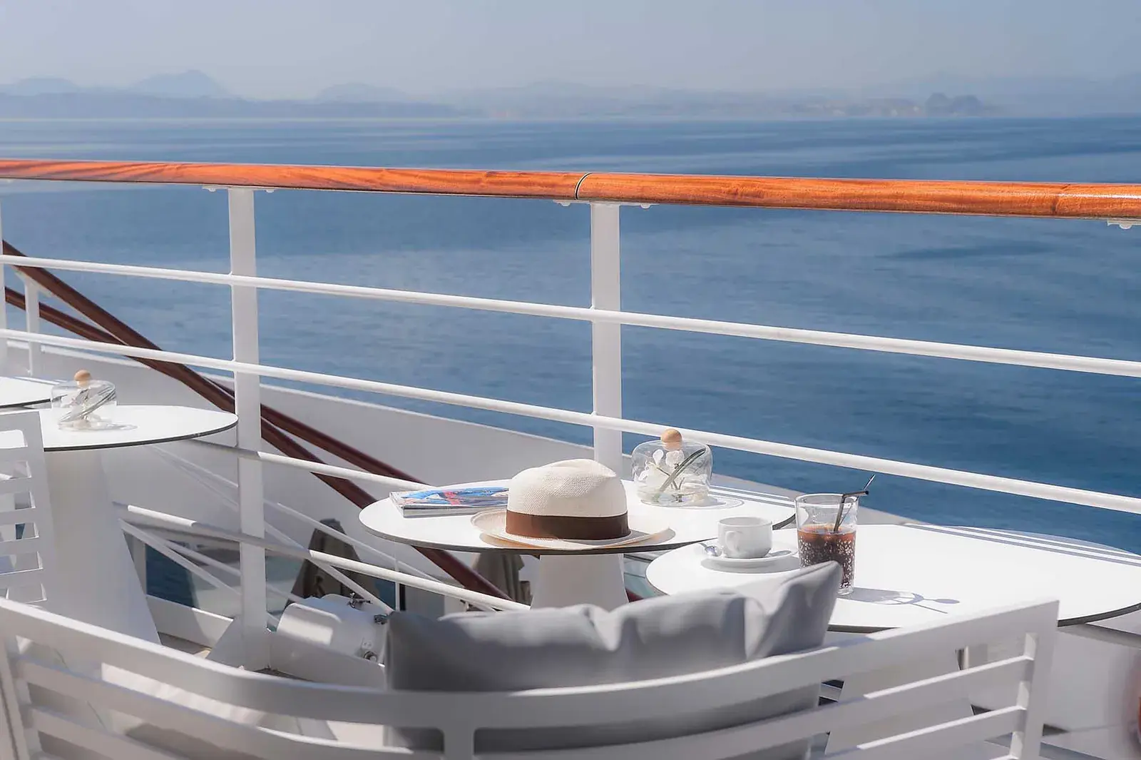 A Ponant cruise ship deck seating area