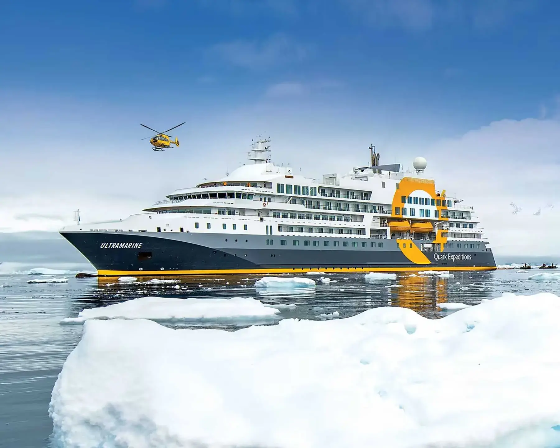 Quark Expeditions Ultramarine expedition cruise ship with helicopter