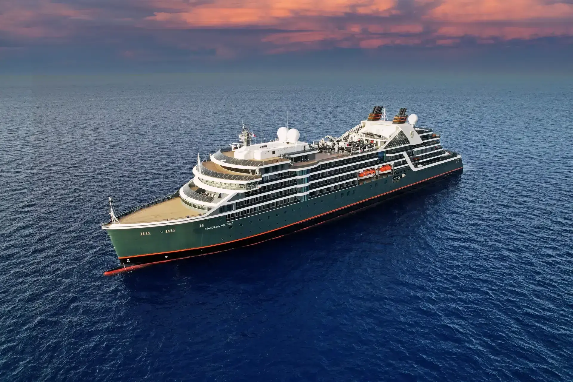 Aerial view of the Seabourn Venture cruise ship