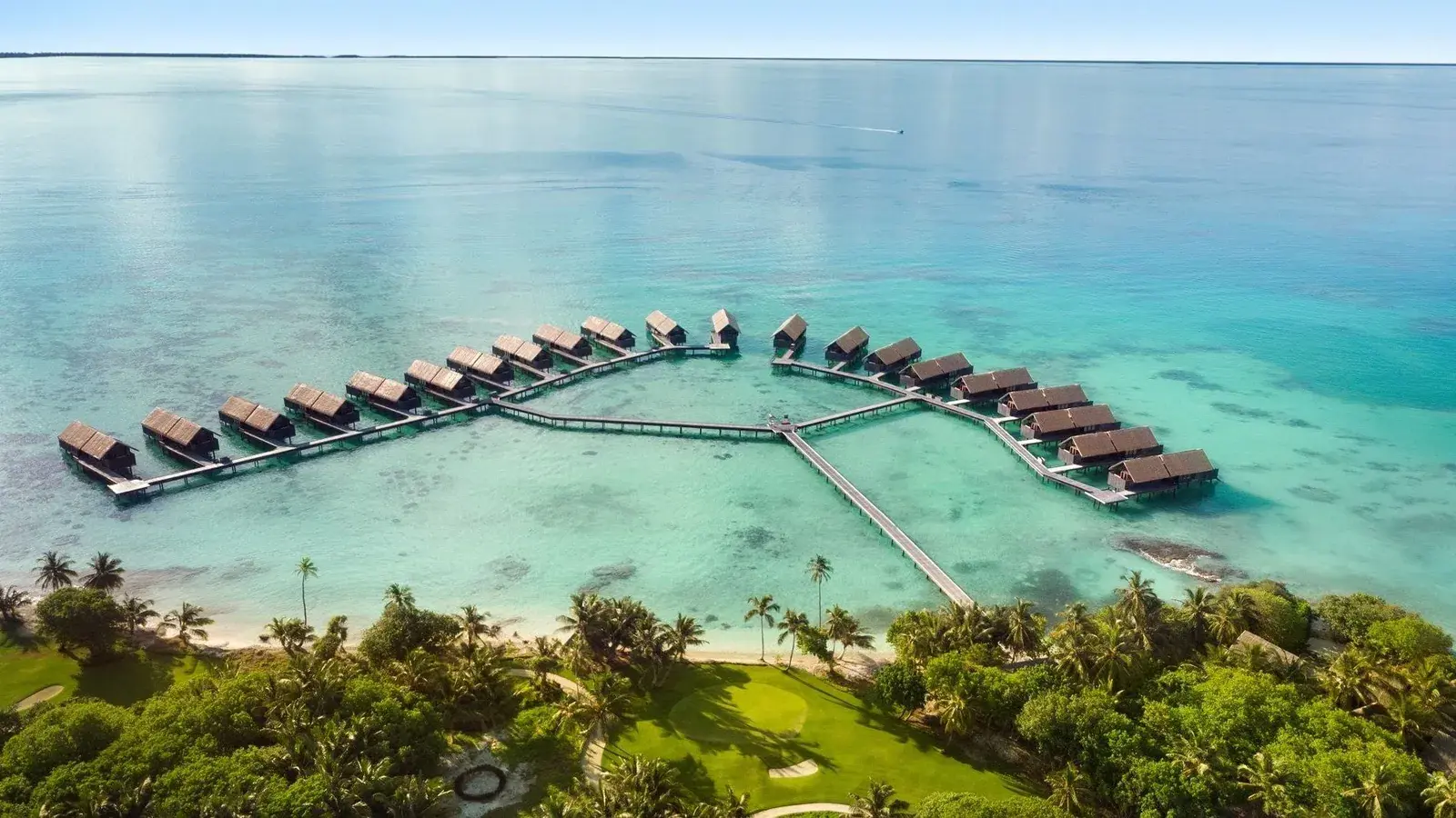 Overwater view of Shangri-La Maldives resort