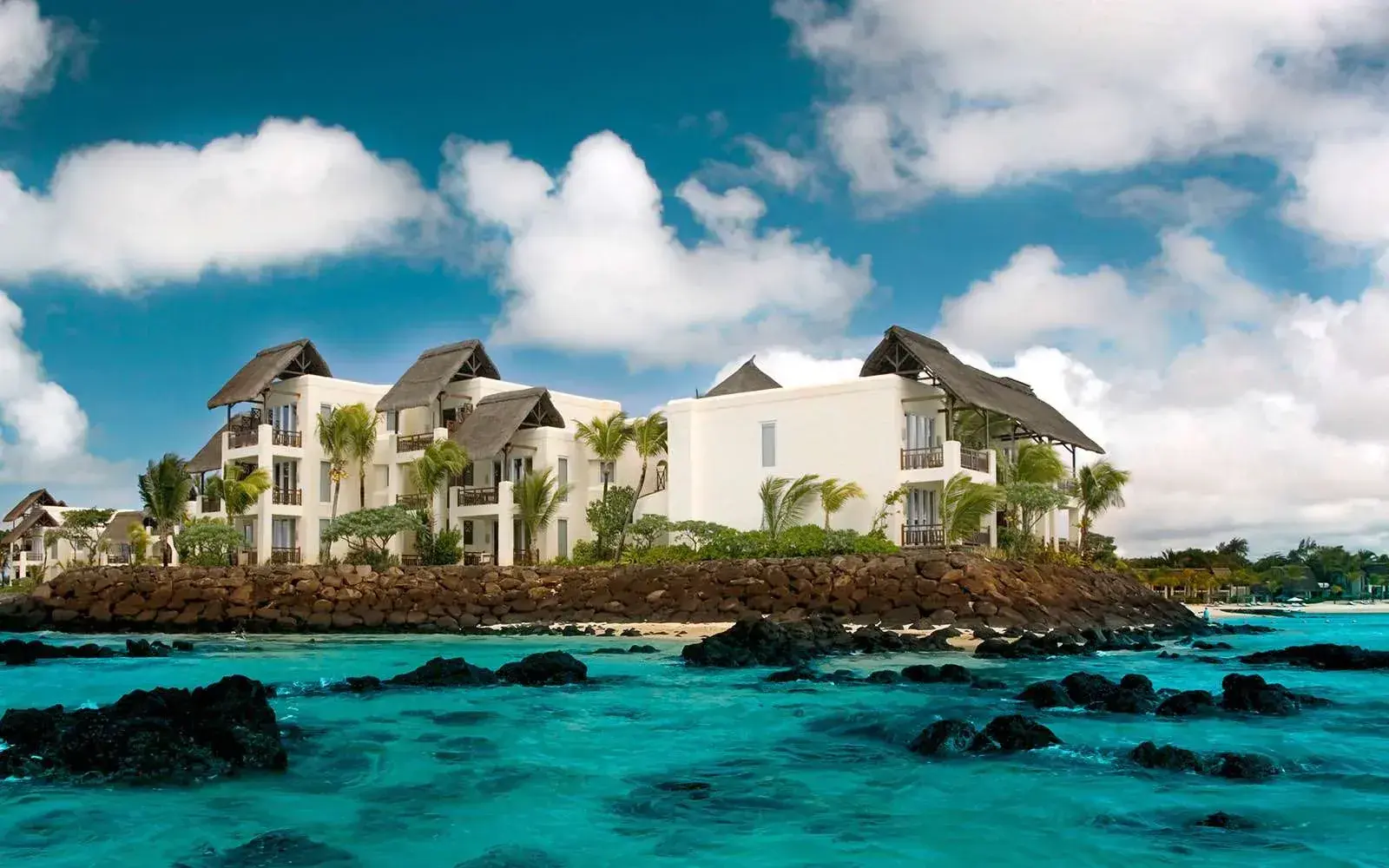 Overwater view of Shangri-La resort