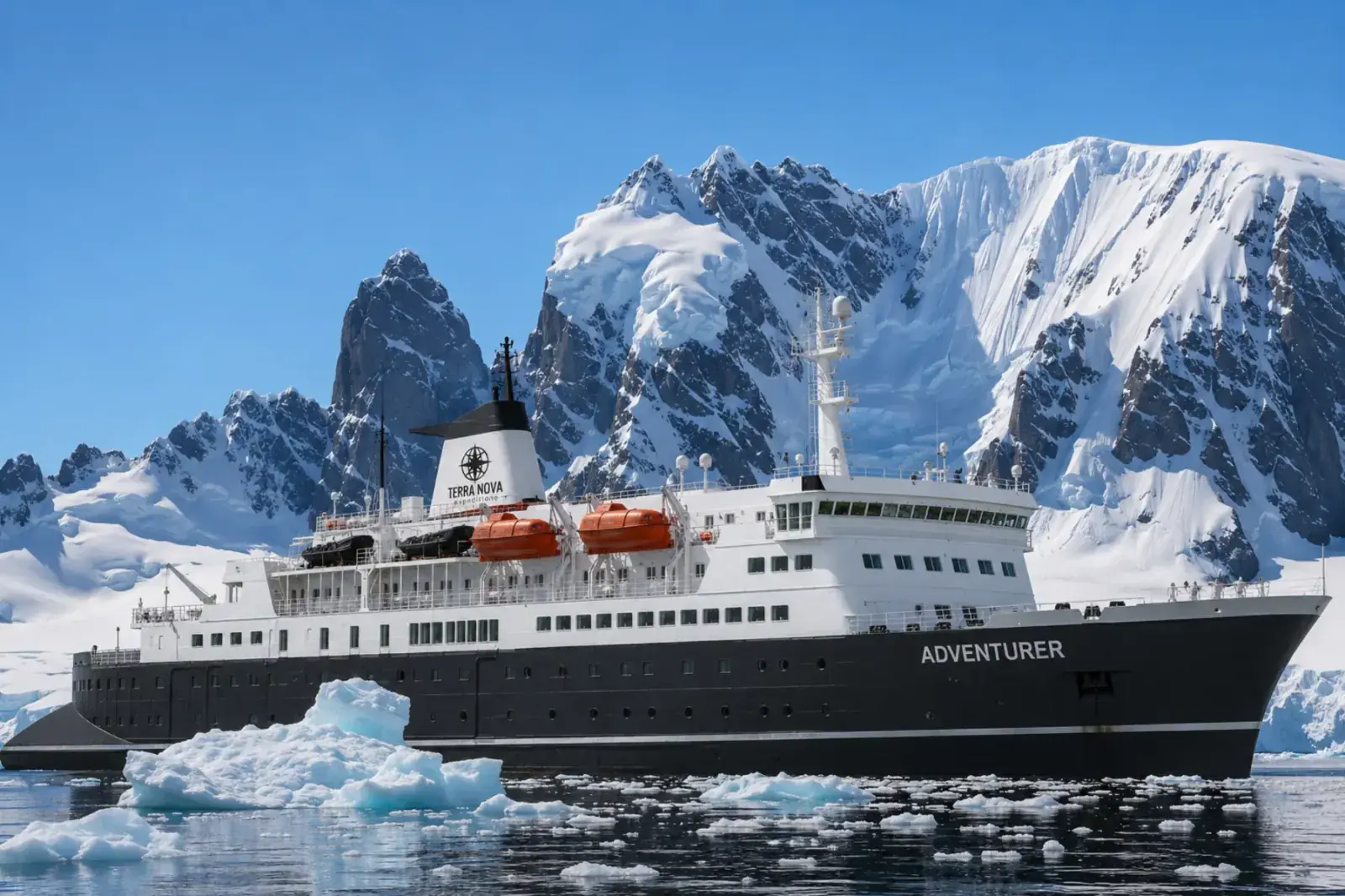 Starboard view of the Terra Nova Expeditions' Adventurer cruise ship
