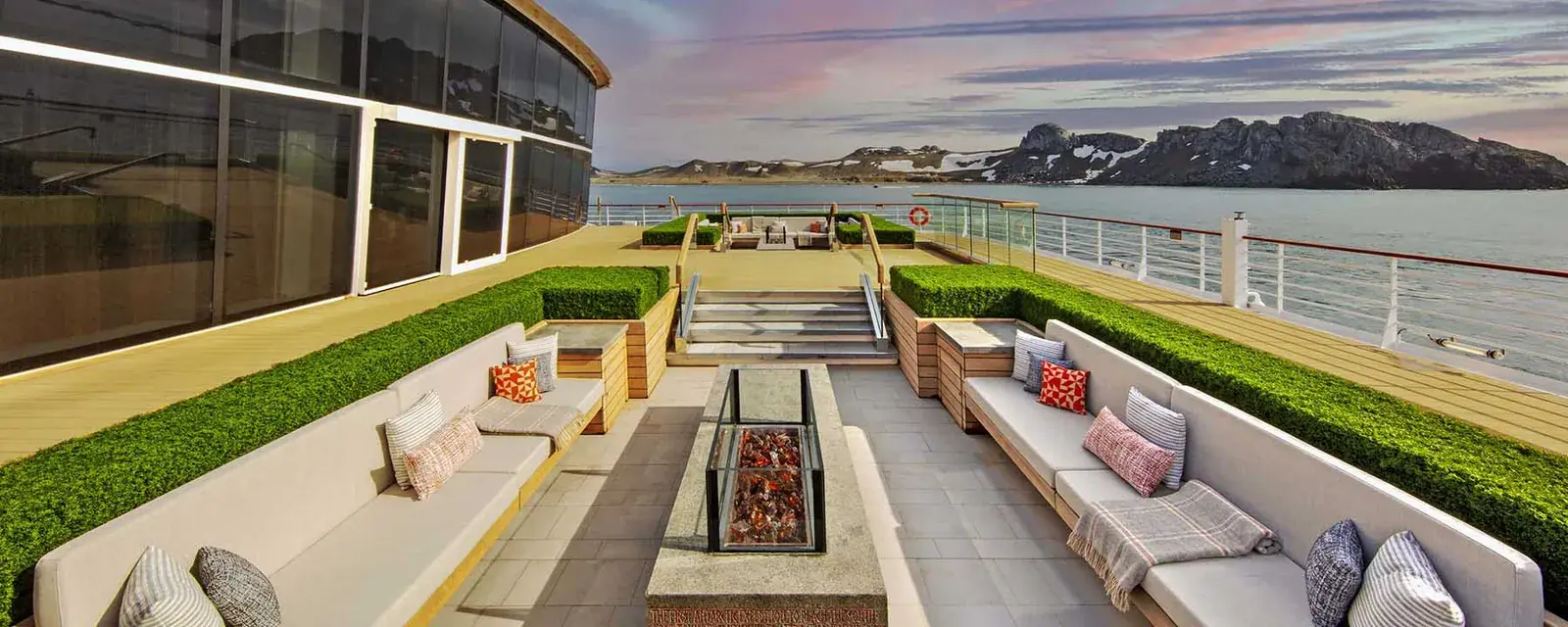 Viking Polaris outdoor observation deck with polar scenery