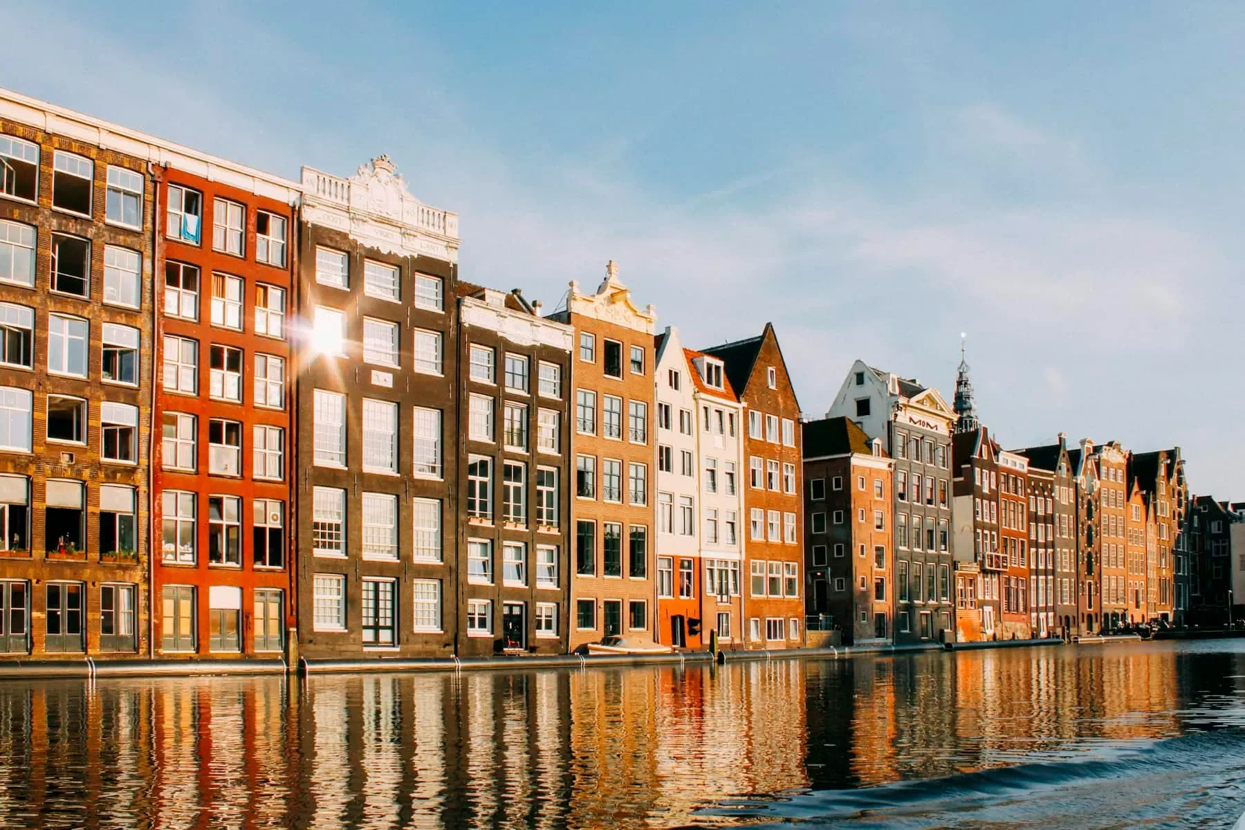 Colorful buildings along the canal in Amsterdam