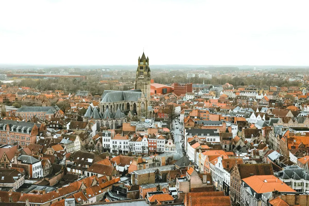 Aerial view of Brugge, Belgium city center
