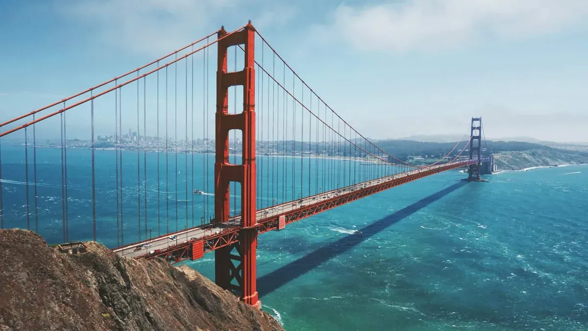 Aerial view of the Golden Gate Bridge in San Francisco, California