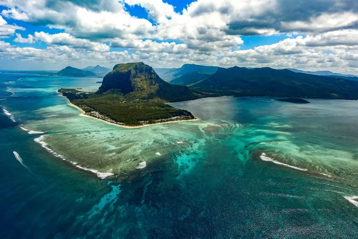 Aerial view of Le Morne Mauritius islands
