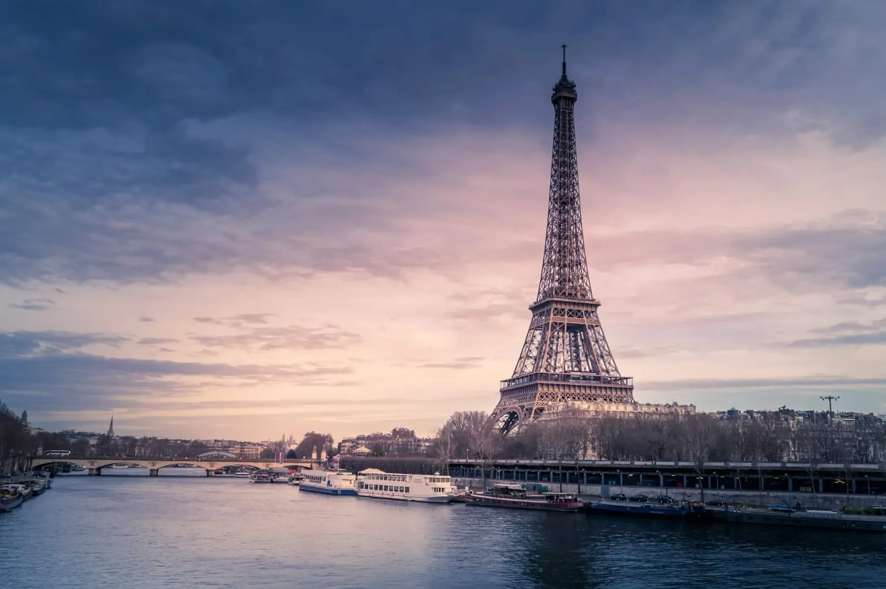 Sunset view of the Eiffel Tower in Paris