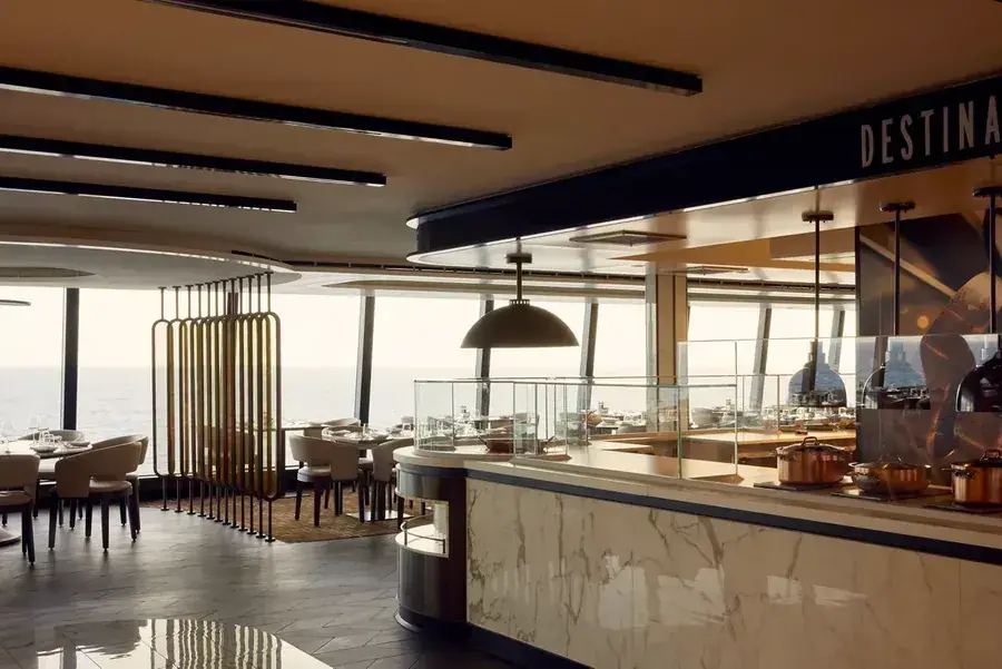 Emporium Marketplace on deck 11 aboard Explora III, an open-kitchen market-style venue