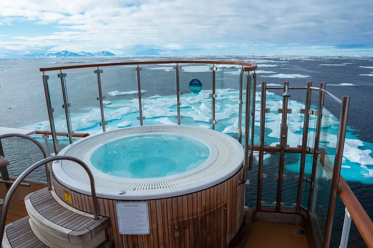Sylvia Earle outdoor jacuzzi on deck with polar views