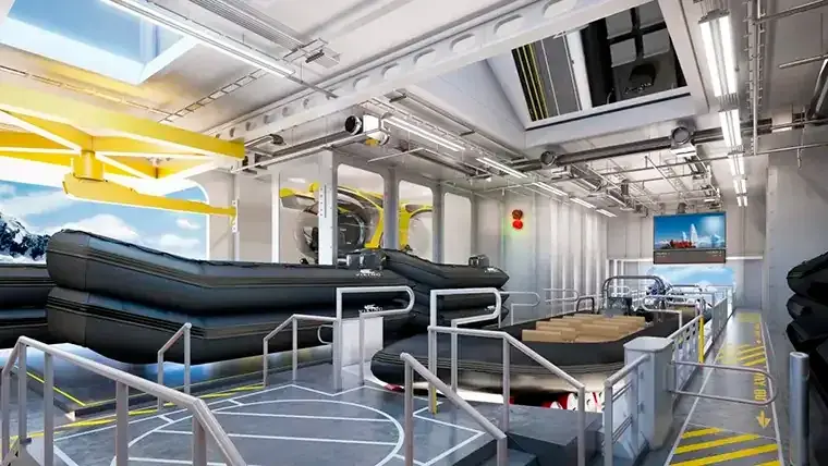 Viking Polaris Hangar Zodiac launch facility at sea level