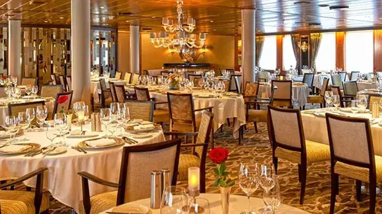 Amphora fine dining restaurant aboard Windstar Star Breeze with elegant table settings