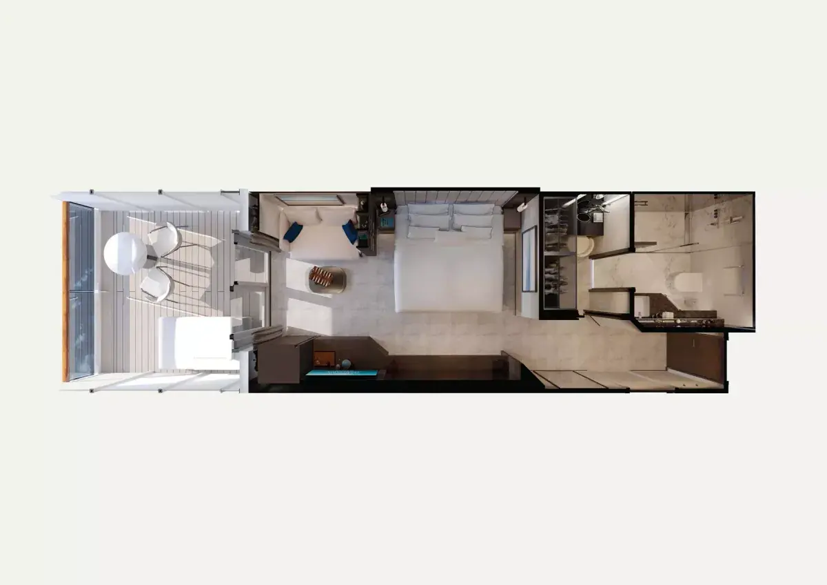Floorplan of an Ocean Grand Terrace Suite aboard Explora III