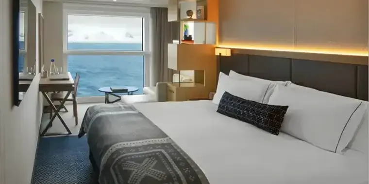 Viking Polaris and Octantis Nordic Balcony Stateroom interior with Scandinavian design and convertible al fresco viewing platform