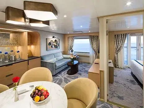 Deluxe Suite interior on Windstar Star Breeze with French-style balcony