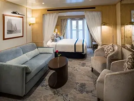 Star Balcony Suite on Windstar Star Breeze with French-style balcony and seating area