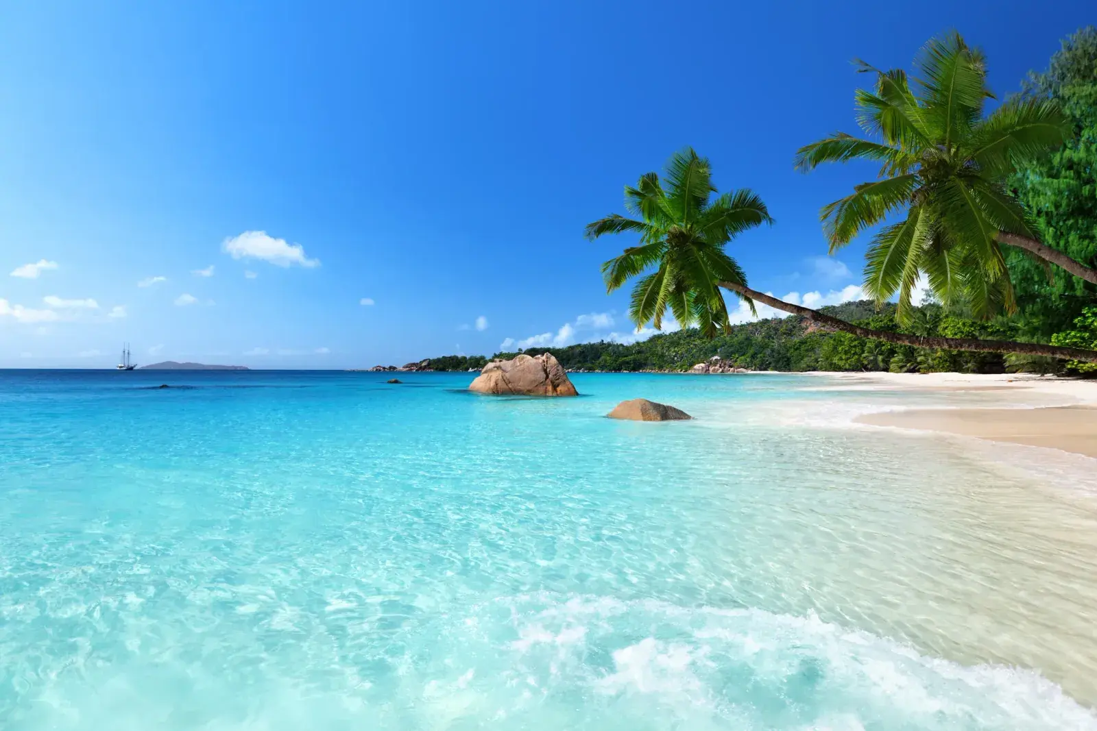 Clear waters along the beach of Sainte Anne Island, Seychelles