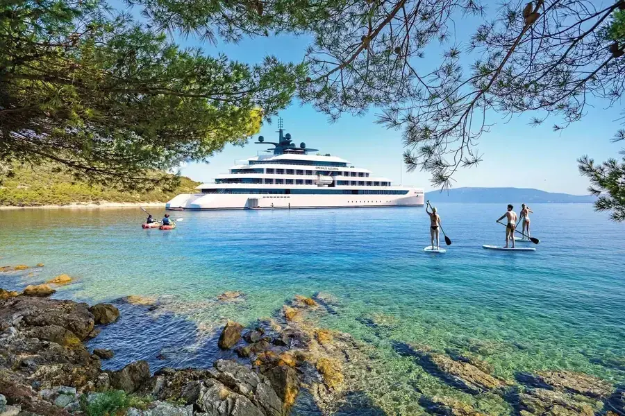 The Emerald Azzurra yacht anchored off a coast