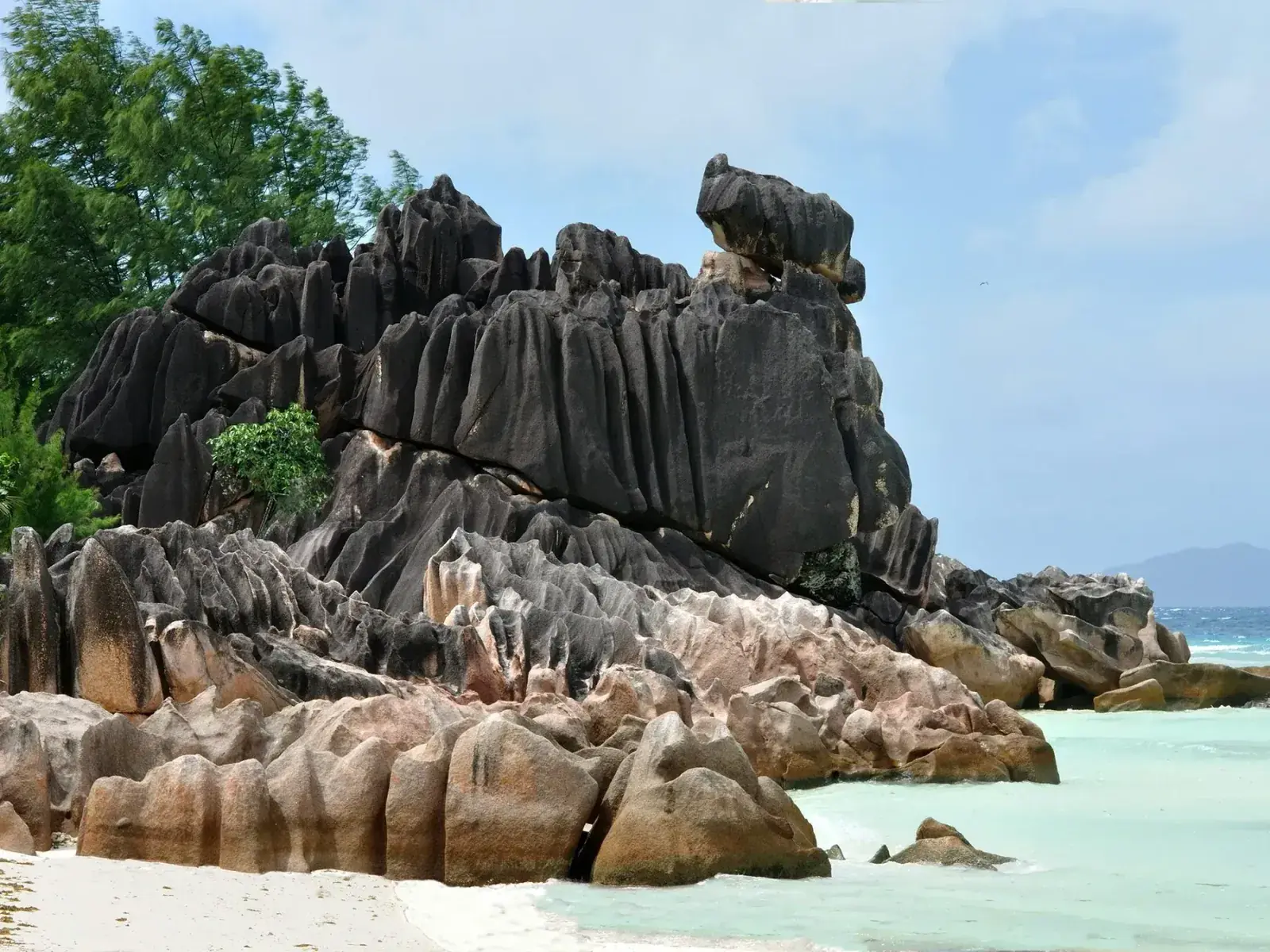Rock formation along a beach in Curieuse Island, Seychelles