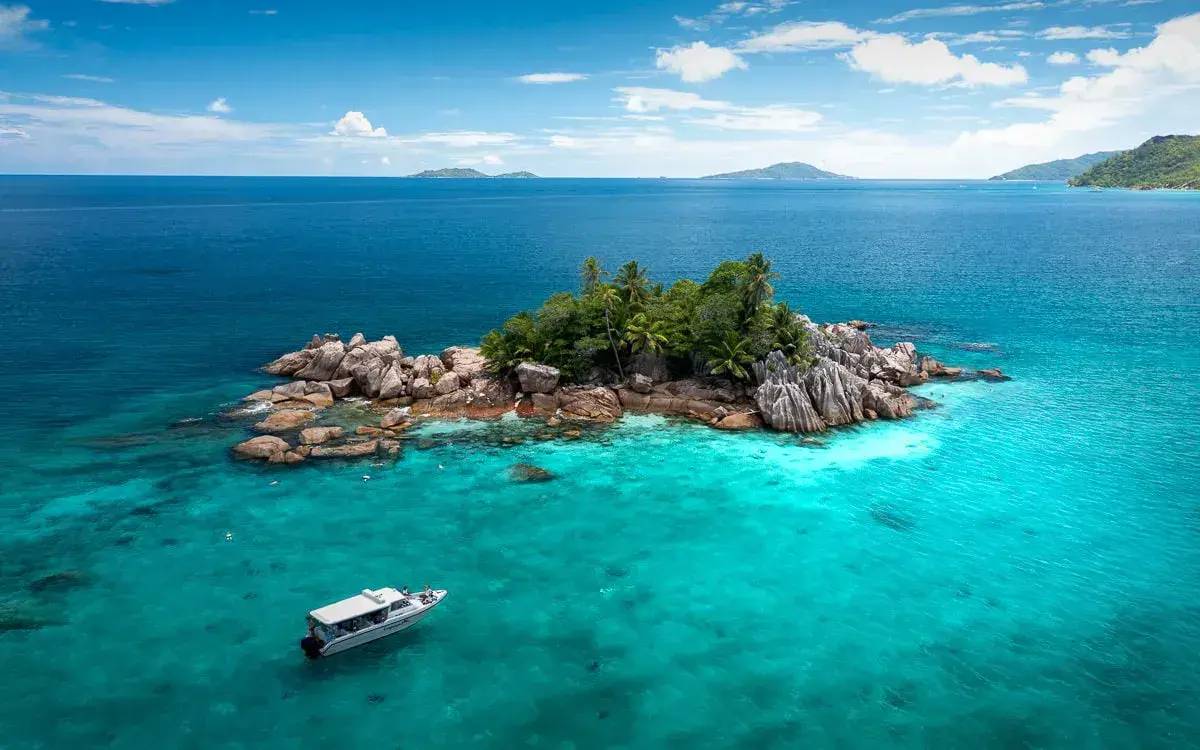 Aerial view of Curieuse Islands, Seychelles