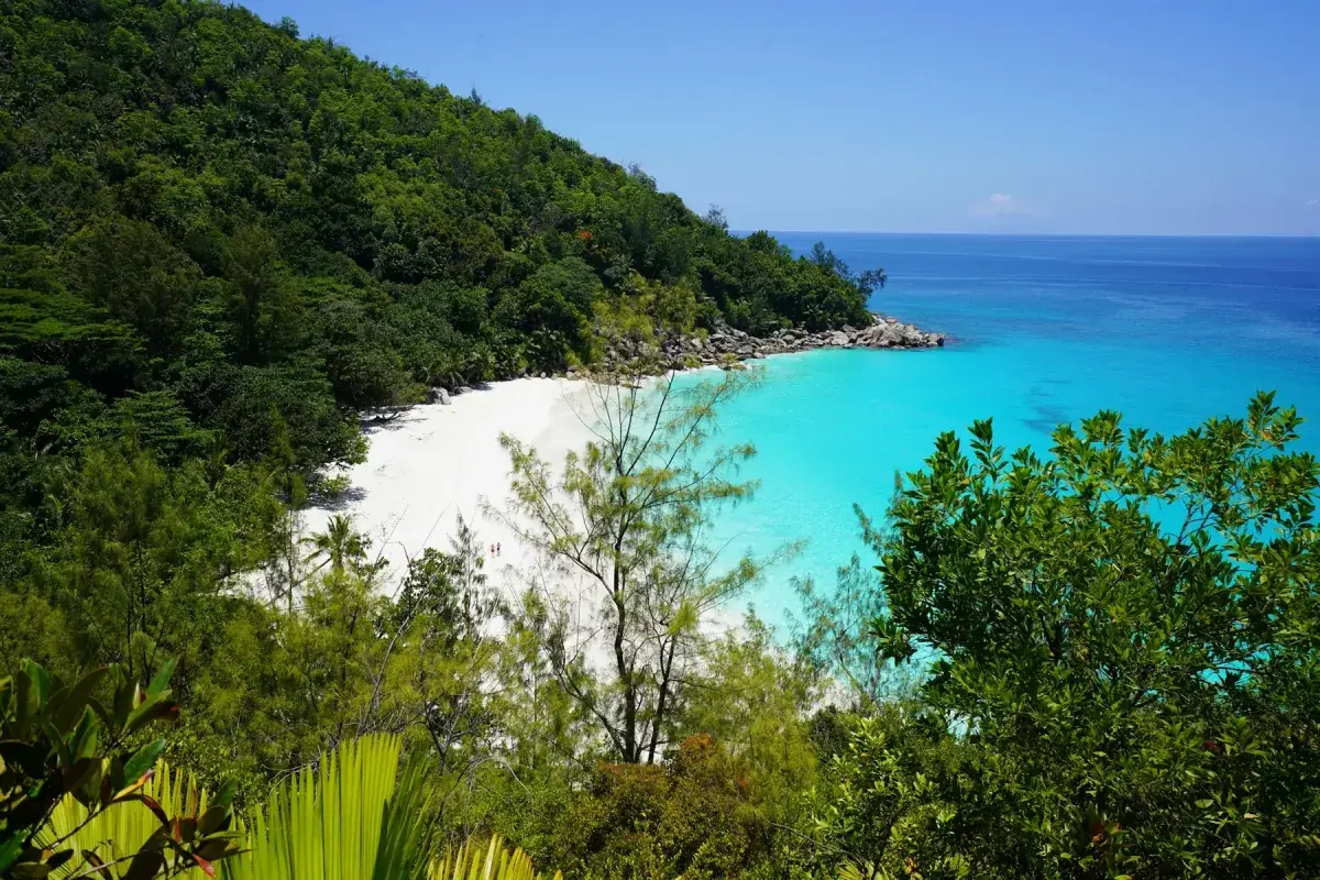 Coastal view of Praslin Island, Seychelles