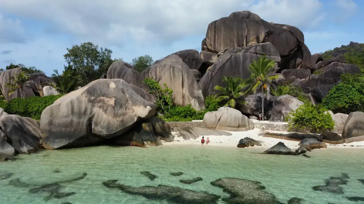 Rock formations on the coast of La Digue, Seychelles