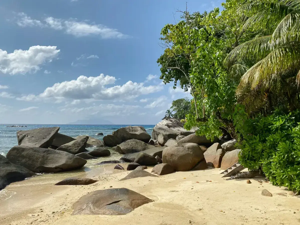 A rocky beach on Victoria, Seychelles