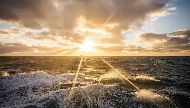 Relatively calm waters in the Drake Passage at sunset