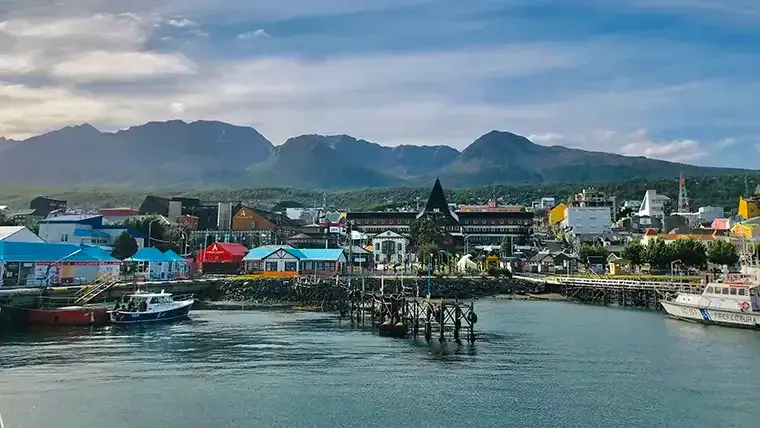 Ushuaia marina with mountains in the background