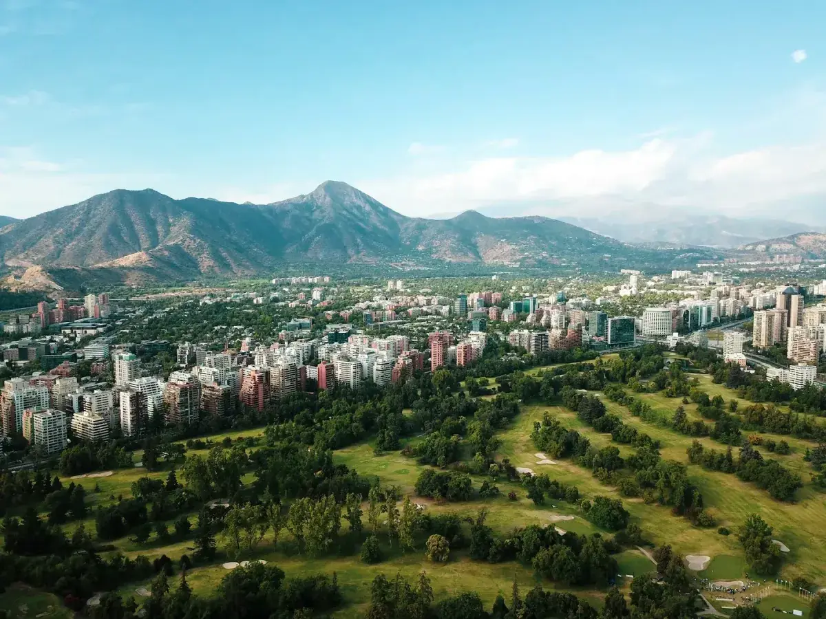 Aerial view of the city and mountains of Santiago, Chile