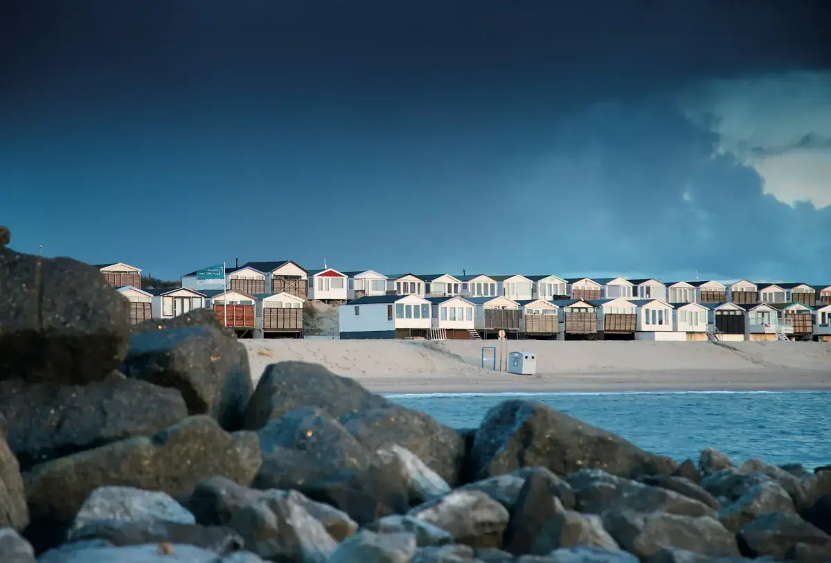 Beach huts along the coast of Ijmuiden