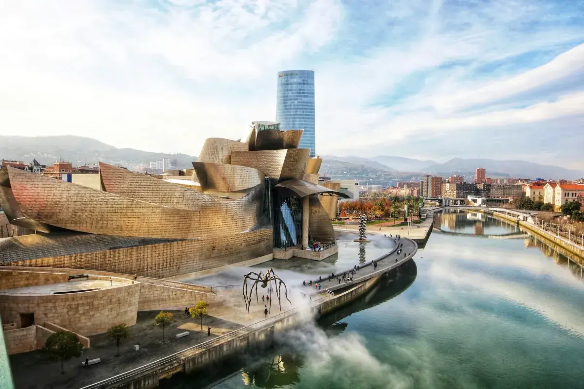Museum and river view of Bilbao, Spain