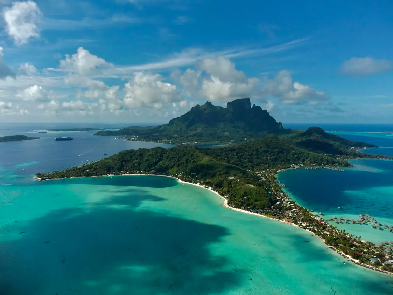 Aerial view of islands in Bora Bora