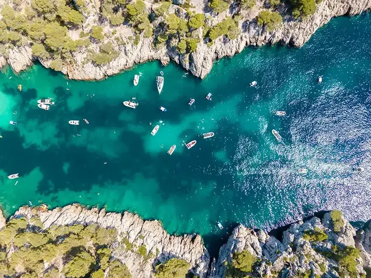 Aerial view of boats in Marseille