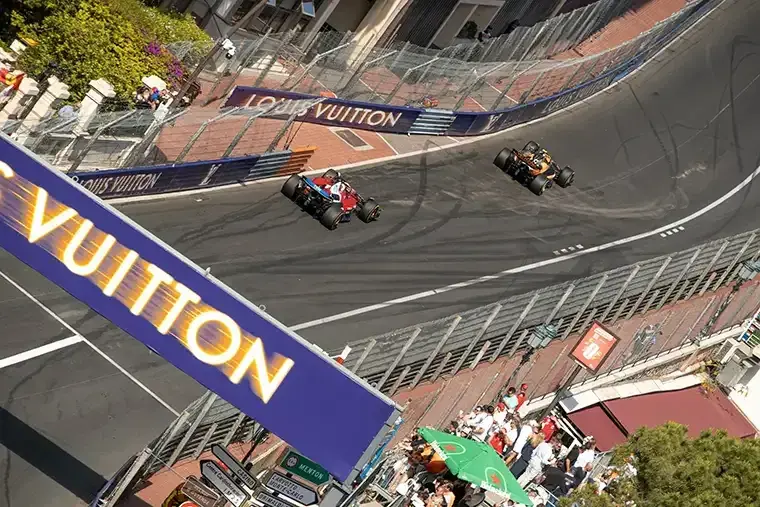 Monaco Grand Prix cars racing from above