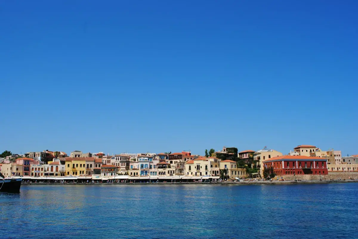 Coastal harbor in Chania, Greece