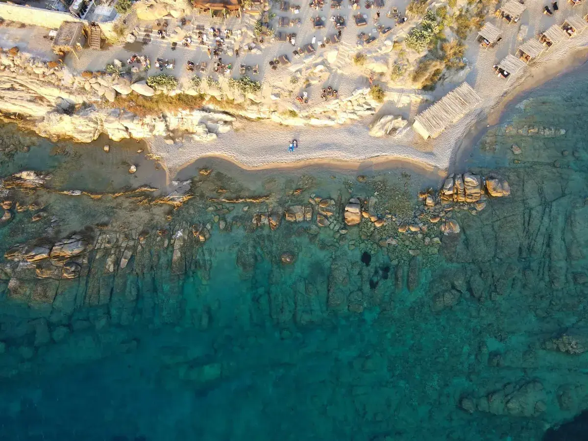 Aerial view of the coast of Mykonos, Greece