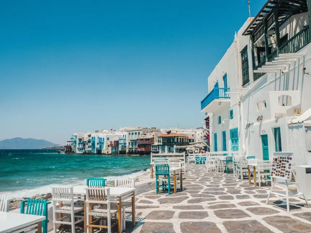 Aerial view of the coast of Mykonos, Greece