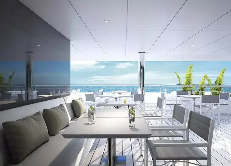 Al fesco seating on an Emerald Cruises luxury yacht