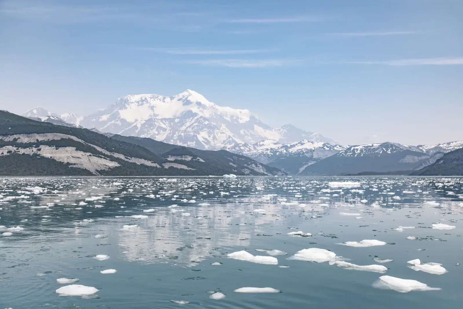 Mount St. Elias towering above Icy Bay, Alaska