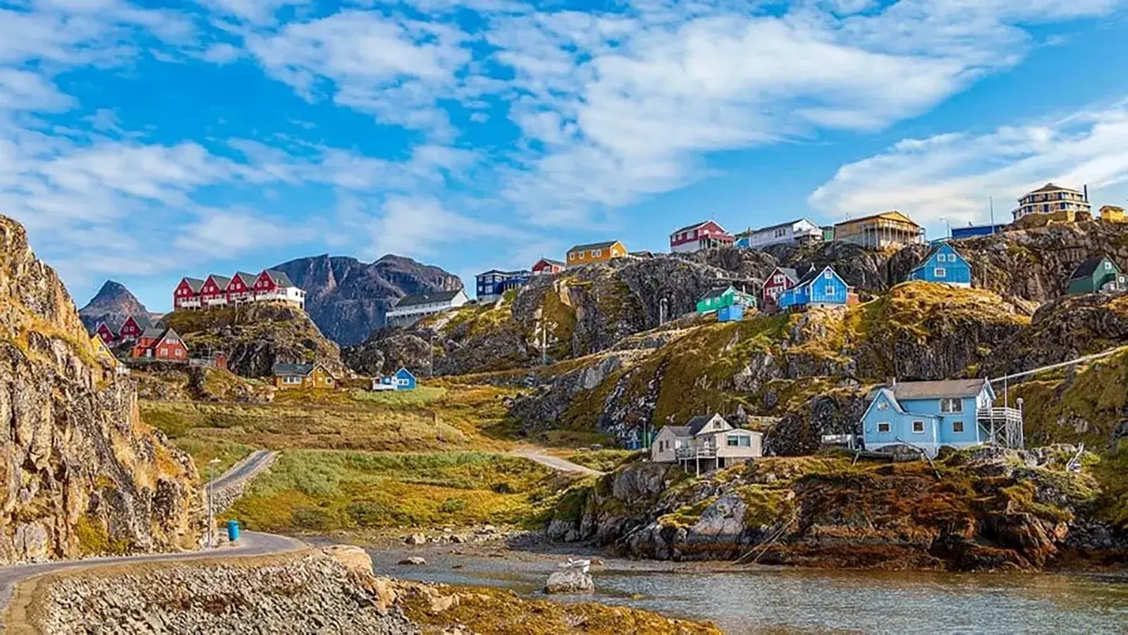 Colorful homes on a Greenlandic hillside