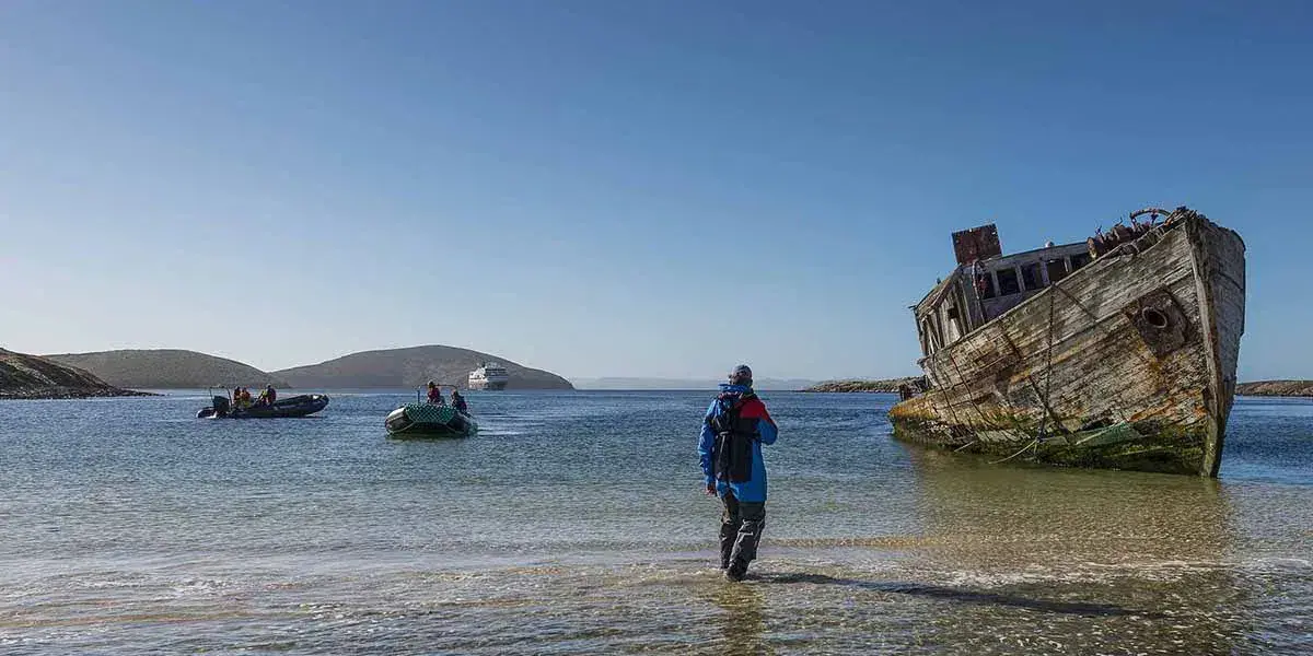 A shipwreck along the coast of the Falkland Islands