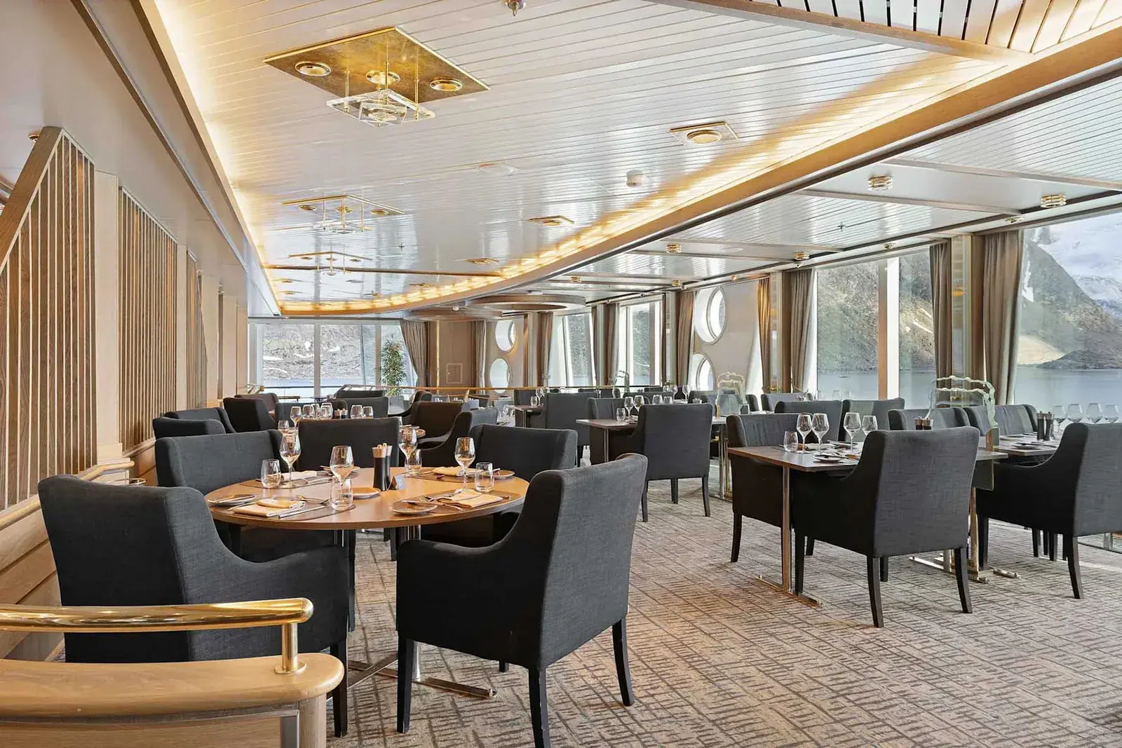 Restaurant interior on the MS Fram from HX Expeditions