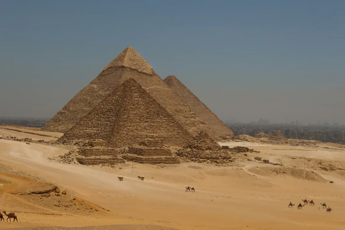 Aerial view of the pyramids of Giza in Egypt