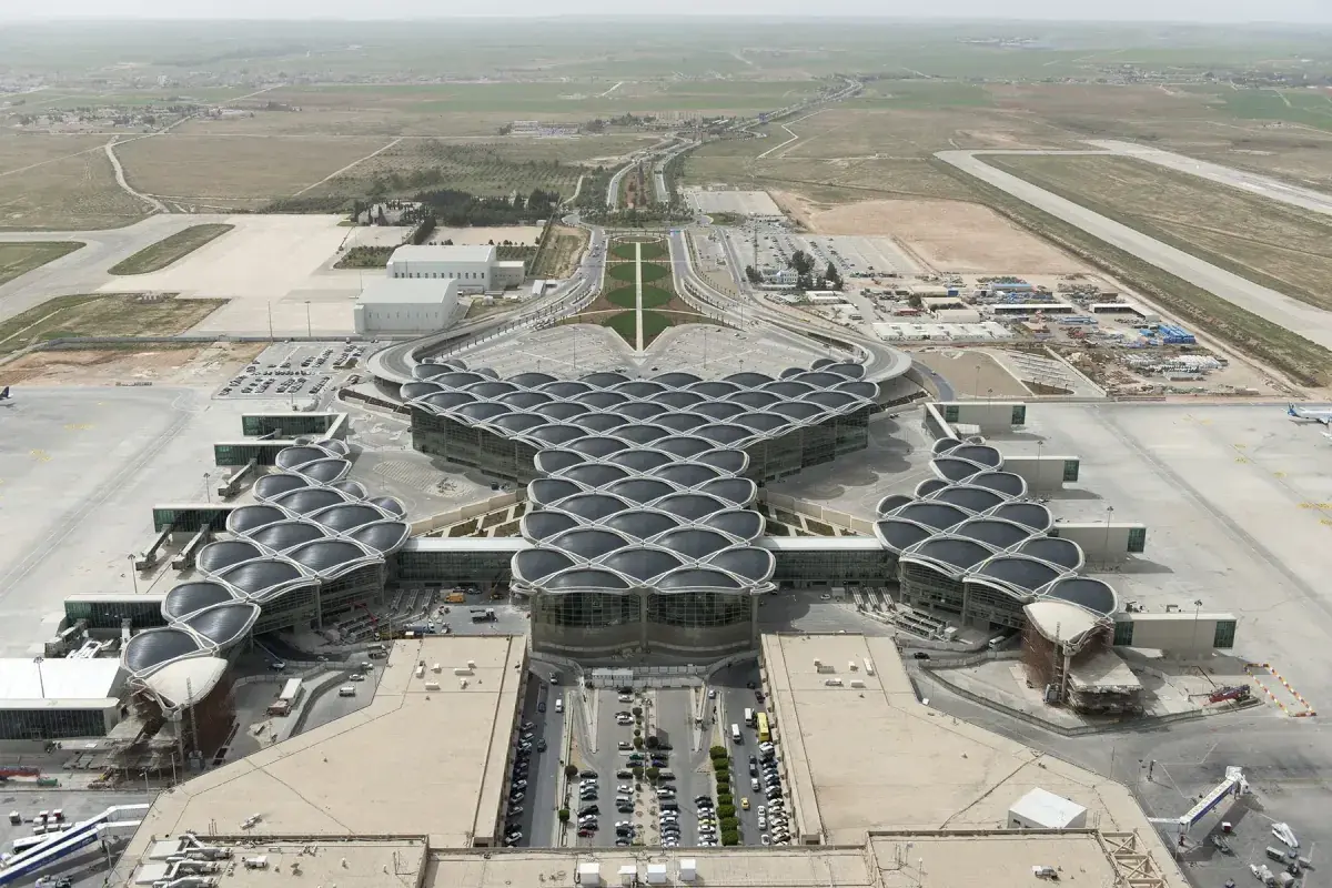 Aerial view of Queen Alia International Airport in Amman, Jordan