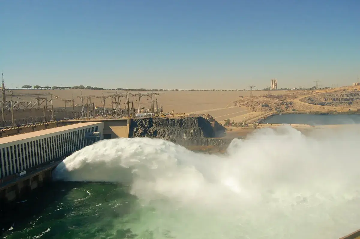 Water spills from the Aswan High Dam in Egypt
